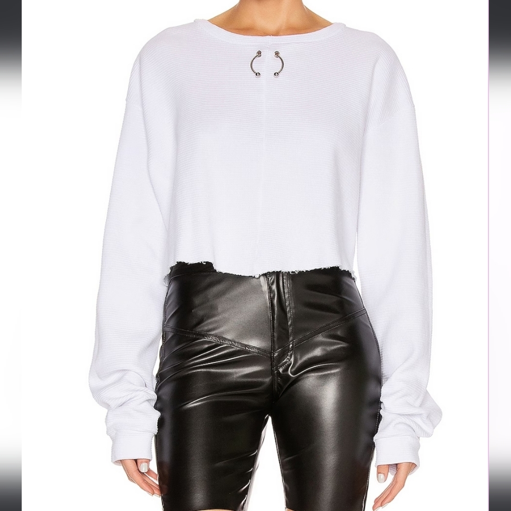 Frankie B Gwen Bull Ring Thermal Long Sleeve Crop Top White